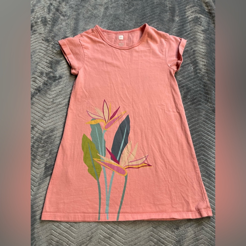 Girls Tea Collection Peach Floral T-Shirt Dress 4